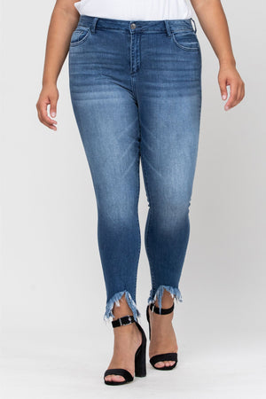 Mid Rise Frayed Hem Crop Skinny