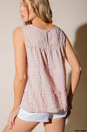 SOFT RAYON GRID TEXTURE FABRIC SLEEVELESS TOP