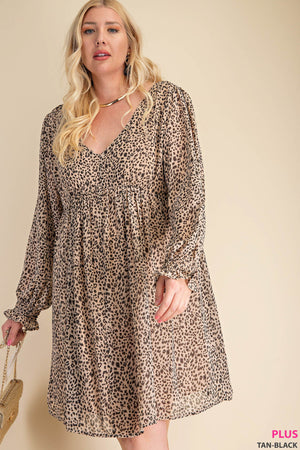 LEOPARD PRINT CHIFFON LINNED DRESS