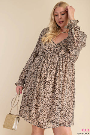 LEOPARD PRINT CHIFFON LINNED DRESS