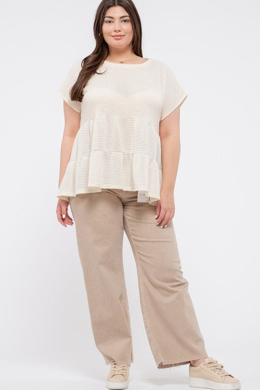 PLUS WAFFLE KNIT TIERED TOP