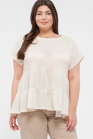 PLUS WAFFLE KNIT TIERED TOP