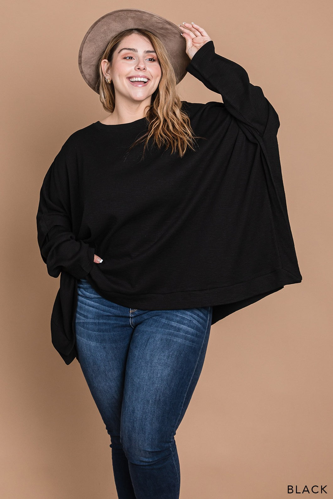 Washed Cotton Rib Poncho Designed Top