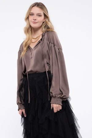 SATIN EFFECT PEASANT BLOUSE