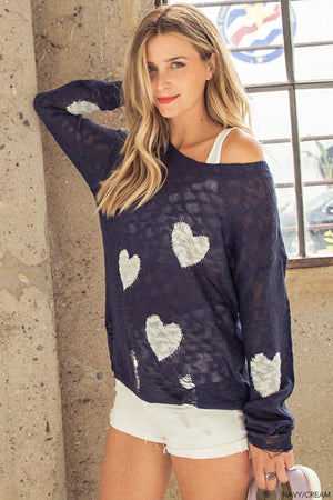 DISTRESSED HEART SWEATER