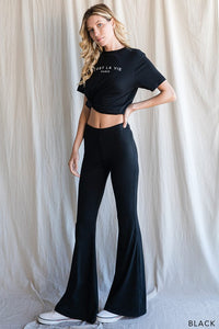 Elastic Waist Flare Bell Bottom Long Pants