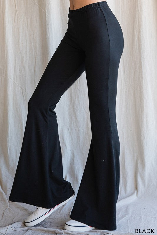 Elastic Waist Flare Bell Bottom Long Pants