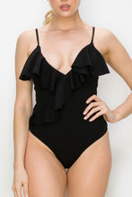Load image into Gallery viewer, Textured Ruffle Trim One Piece Swimsuit