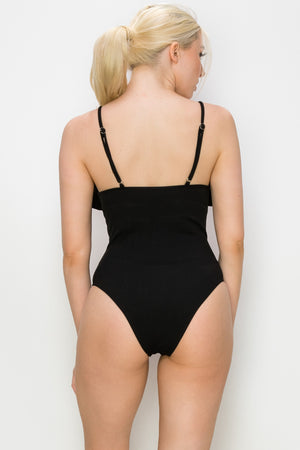 Textured Ruffle Trim One Piece Swimsuit