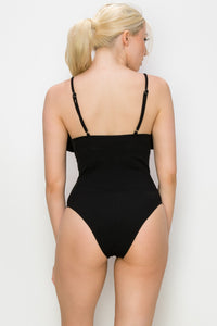 Textured Ruffle Trim One Piece Swimsuit