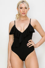 Load image into Gallery viewer, Textured Ruffle Trim One Piece Swimsuit