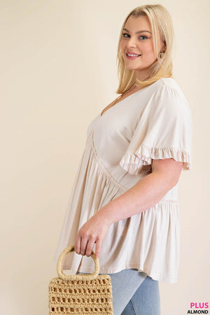 BELL SLEEVE WITH RUFFLE JERSEY TOP