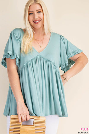 BELL SLEEVE WITH RUFFLE JERSEY TOP