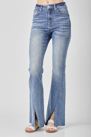 HIGH RISE TWISTED HEM FLARE JEANS