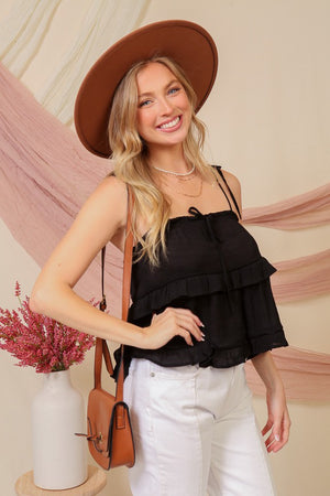 SLEEVELESS BABYDOLL TOP WITH RUFFLE DETAIL