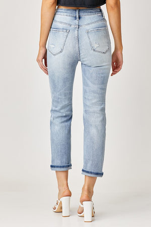 HIGH RISE PATCHED STRAIGHT JEANS