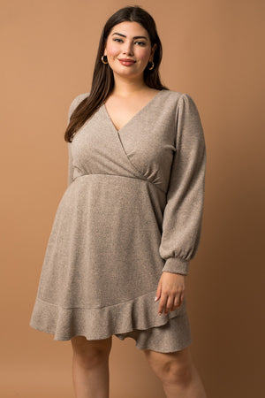 LONG SLEEVE SURPLICE MINI DRESS WITH RUFFLE