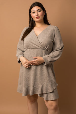 LONG SLEEVE SURPLICE MINI DRESS WITH RUFFLE