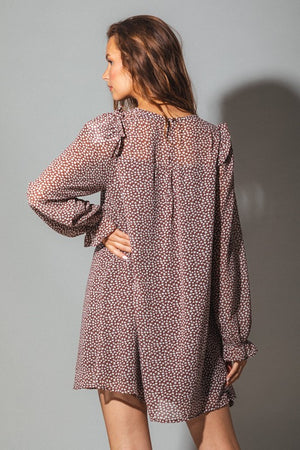Balloon sleeve ruffle detail printed mini dress