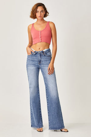 MIDRISE FLAP STRAIGHT JEANS