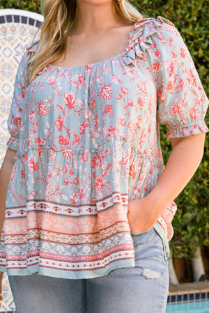 Floral and Border Printed Blouse