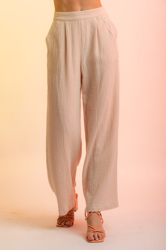 High-Waisted Quilted Pocket Wide Leg Pants