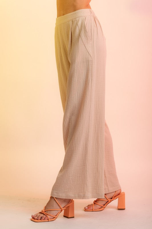 High-Waisted Quilted Pocket Wide Leg Pants