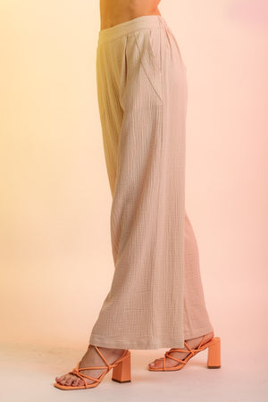 High-Waisted Quilted Pocket Wide Leg Pants