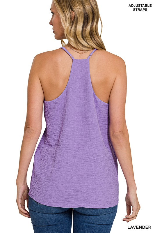 WOVEN AIRFLOW ADJUSTABLE STRAP V-NECK CAMI TOP