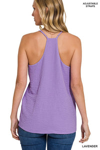 WOVEN AIRFLOW ADJUSTABLE STRAP V-NECK CAMI TOP