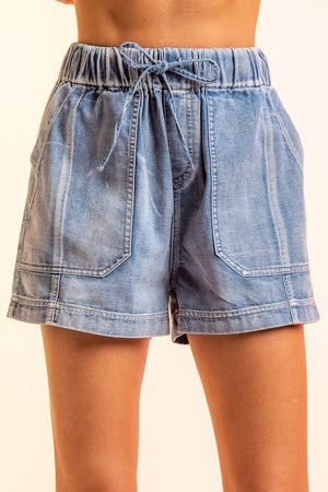 High Waisted Denim Mini Shorts w/ Pockets