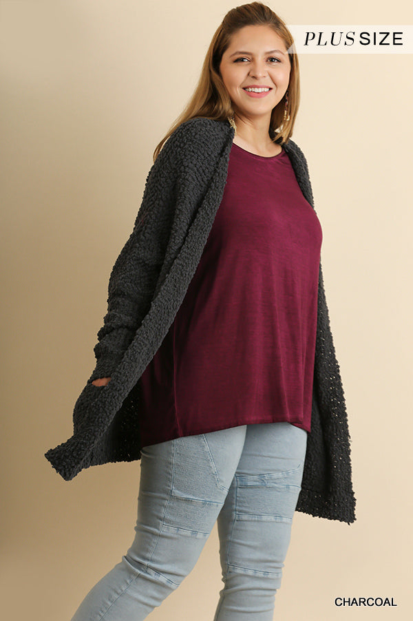 Open Front Oversized Cardigan Sweater with Pockets