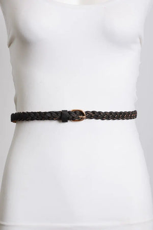 Faux Leather Skinny Braided Belt