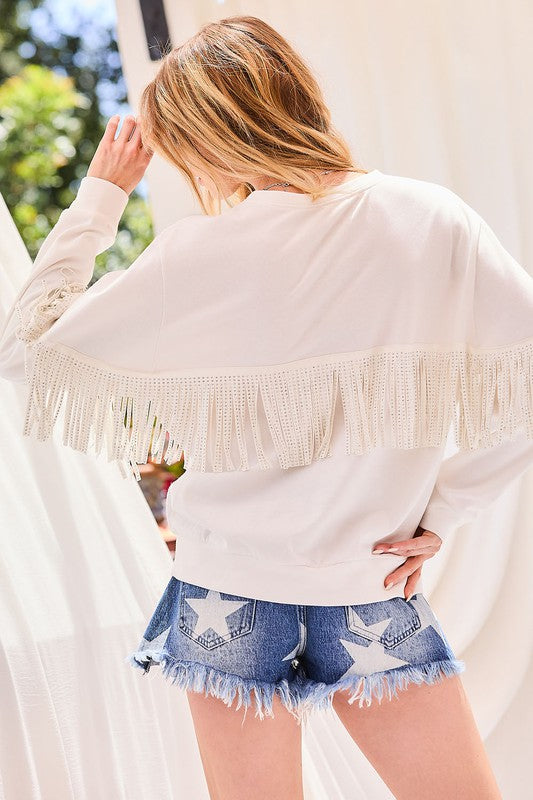 Back Stud Fringe Oversize Sweater Top