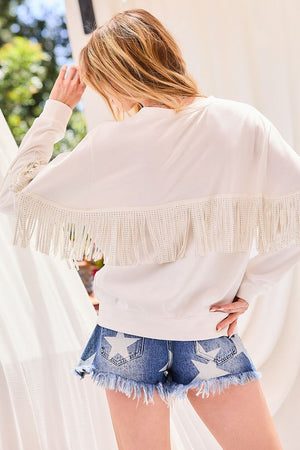 Back Stud Fringe Oversize Sweater Top