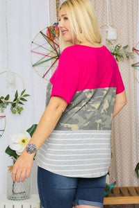 CAMO & STRIPE BOAT-NECK TOP