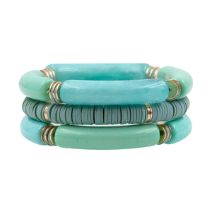 Bamboo Acrylic and Rubber Set of 3 Stretch Bracelet