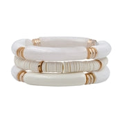 Bamboo Acrylic and Rubber Set of 3 Stretch Bracelet