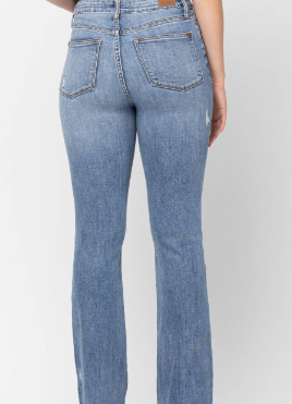 HIGH WAIST STONE WASH DESTROYED BOOTCUT