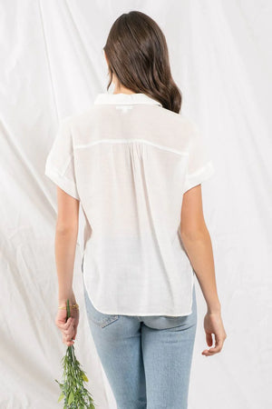MID BUTTON DOWN WOVEN TOP