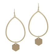 Gold Teardrop with Color Coated Metal Hexagon 2" Earring