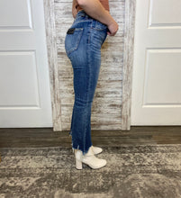 Load image into Gallery viewer, HIGH RISE RAW HEM ANKLE FLARE