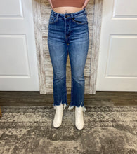 Load image into Gallery viewer, HIGH RISE RAW HEM ANKLE FLARE