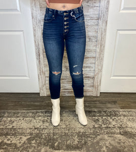 EXPOSED BUTTON HIGH RISE SUPER SKINNY