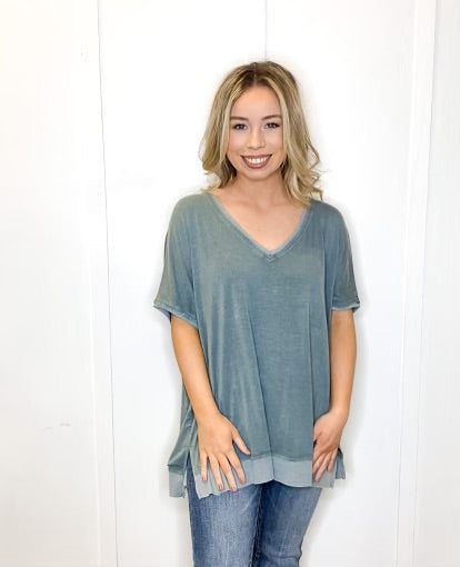 V NECK MIXED WASH TOP
