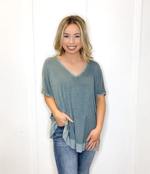 V NECK MIXED WASH TOP