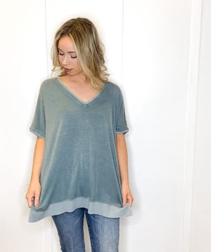 V NECK MIXED WASH TOP