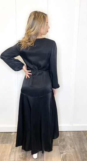 Women's V Neck Long Sleeve Maxi Dress