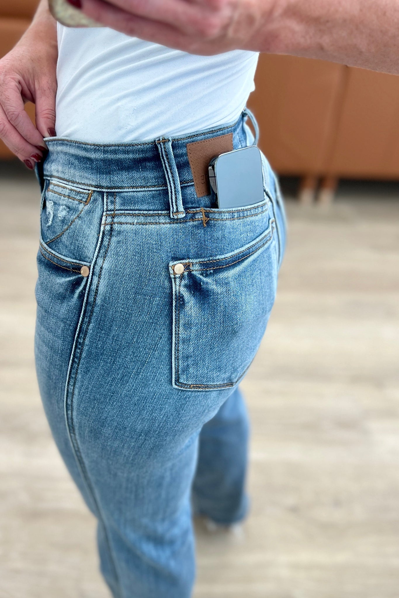Quinn Mid Rise Cell Phone Pocket Dad Jeans
