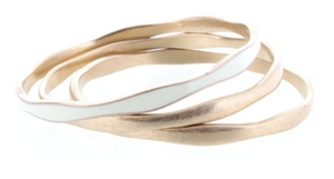 3 GOLD WAVY BANGLES WITH ONE IVORY EPOXY ACCENT
